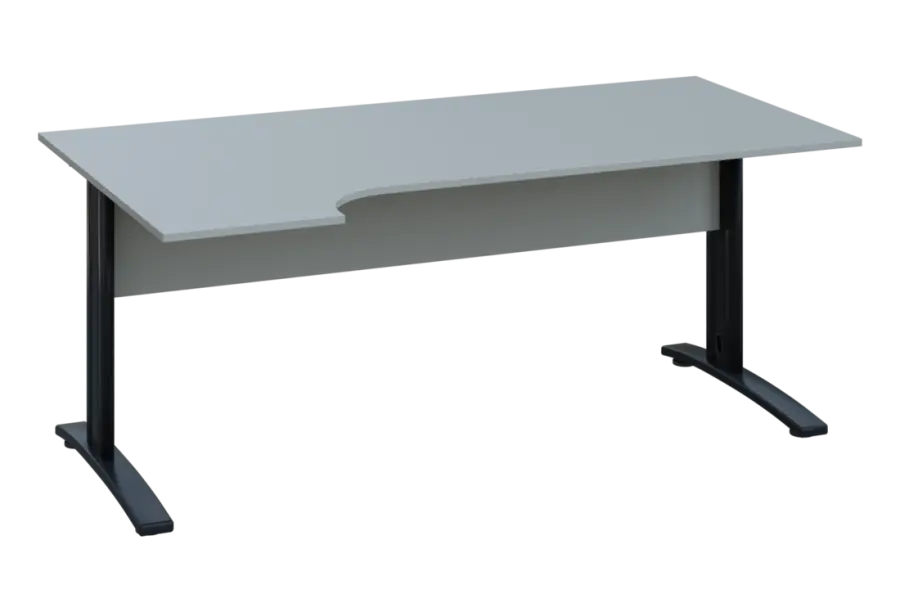 ERK 18 - 184 stůl kancelářský, rohový, levý, kovová podnož černá, deska 18 mm, široký 1800 mm, šedá